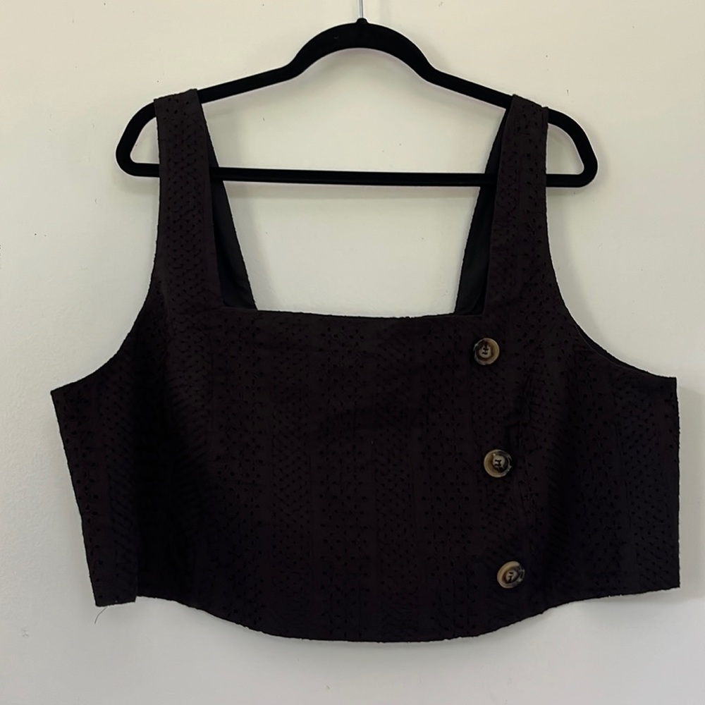 NWT Black Eyelet Crop Top with Button Detail